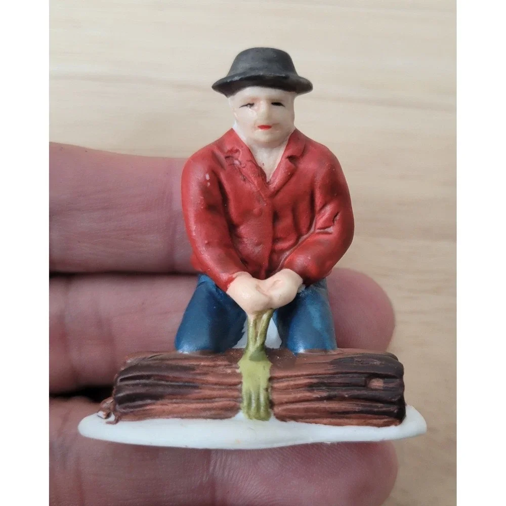 Vtg Dept 56 Ceramic Christmas Village Figurines Tree Wood Chopper Skater‎ Woman